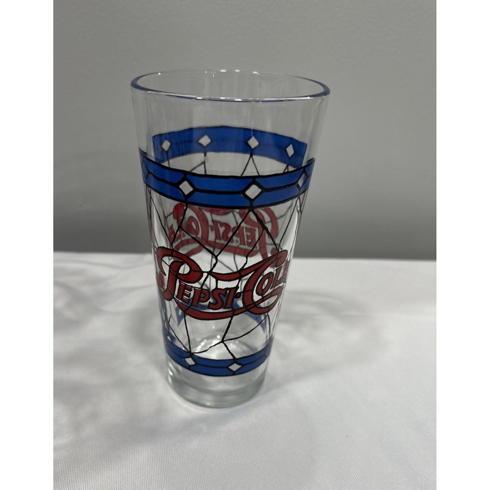 Set of 6 Vintage Pepsi Cola Glass 1970's Tiffany‎ Style-Stained Glass 16 oz. - Picture 3 of 6